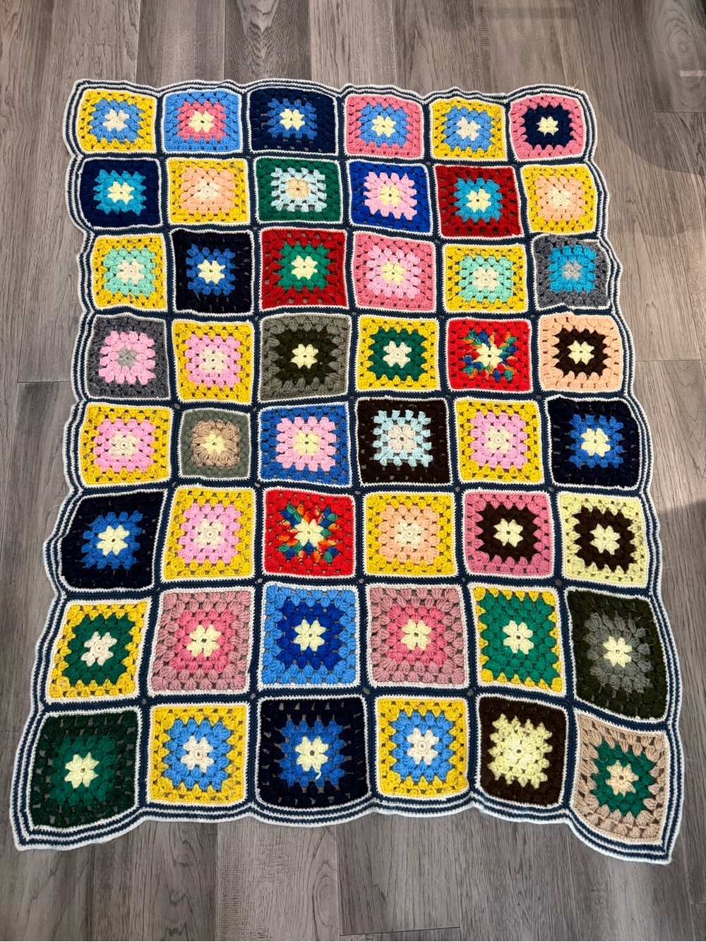 Handmade Multicolor Granny Square Crochet Throw Blanket - Unbranded